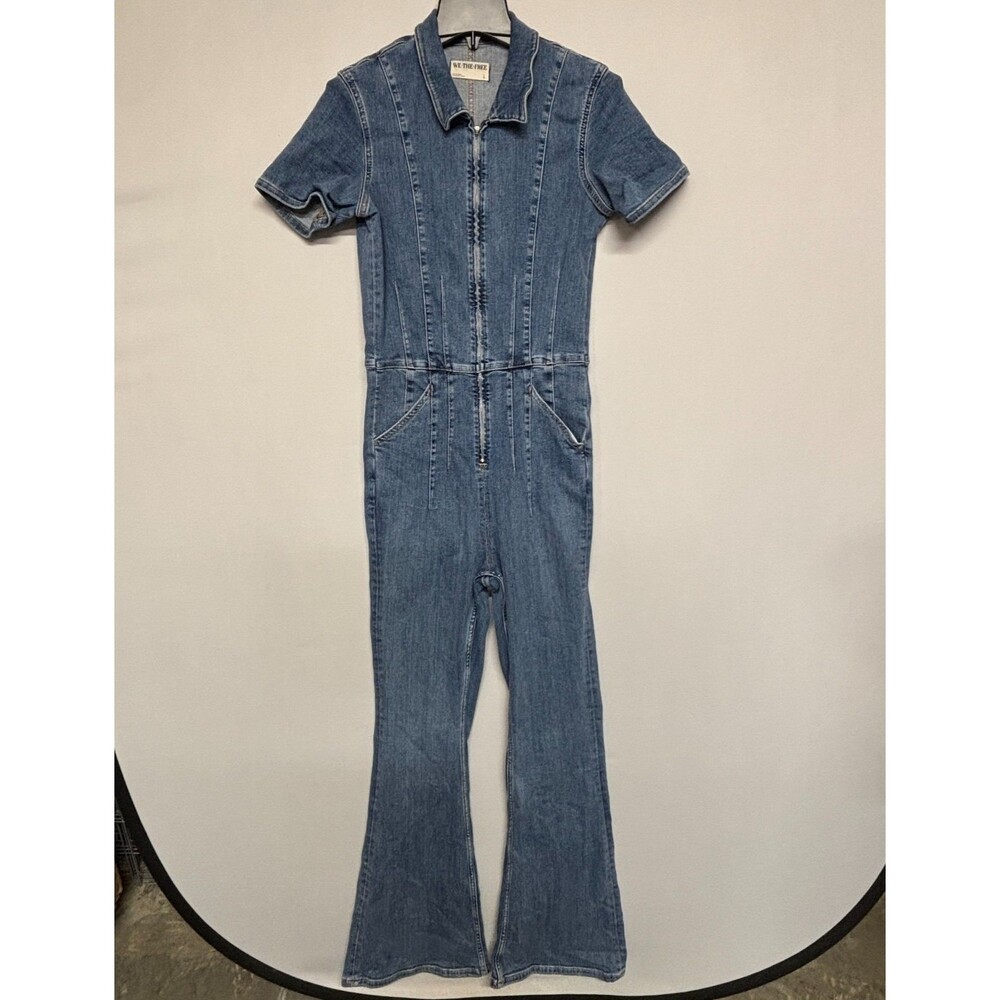 Free People We The Free Jayde Flare Denim Jumpsuit Blue Size Large C140 -5